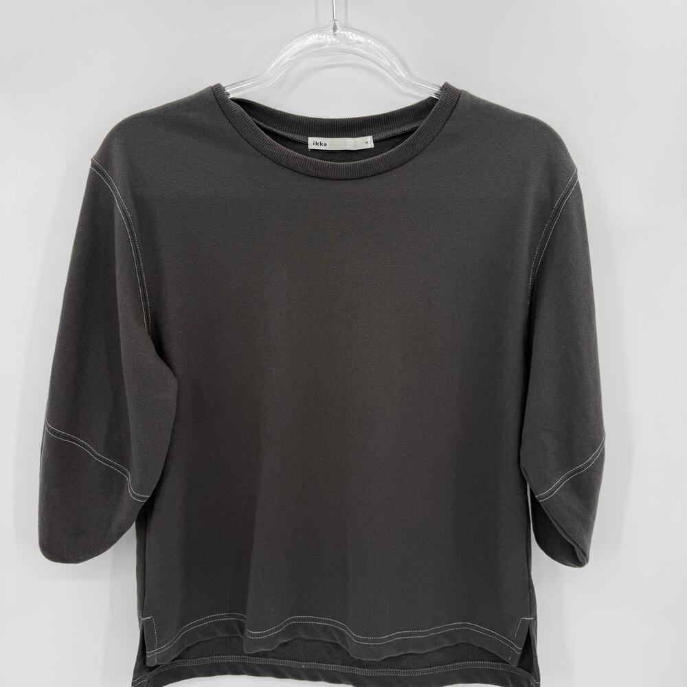 IKKA Womens Casual Terry Shirt Size S Grey Puff Short Sleeve Crew Neck Japan